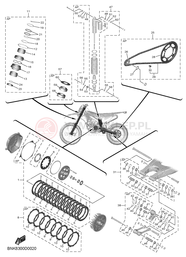 Schemat "ZESTAW CZĘŚCI KONSERWACYJNYCH" do Yamaha WR450F