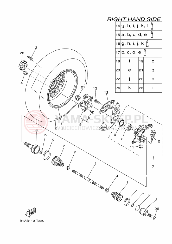Schemat "Koło przód" do Yamaha GRIZZLY 700 EPS