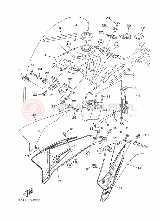 Schemat "zbiornik paliwa" do Yamaha TT-R110E