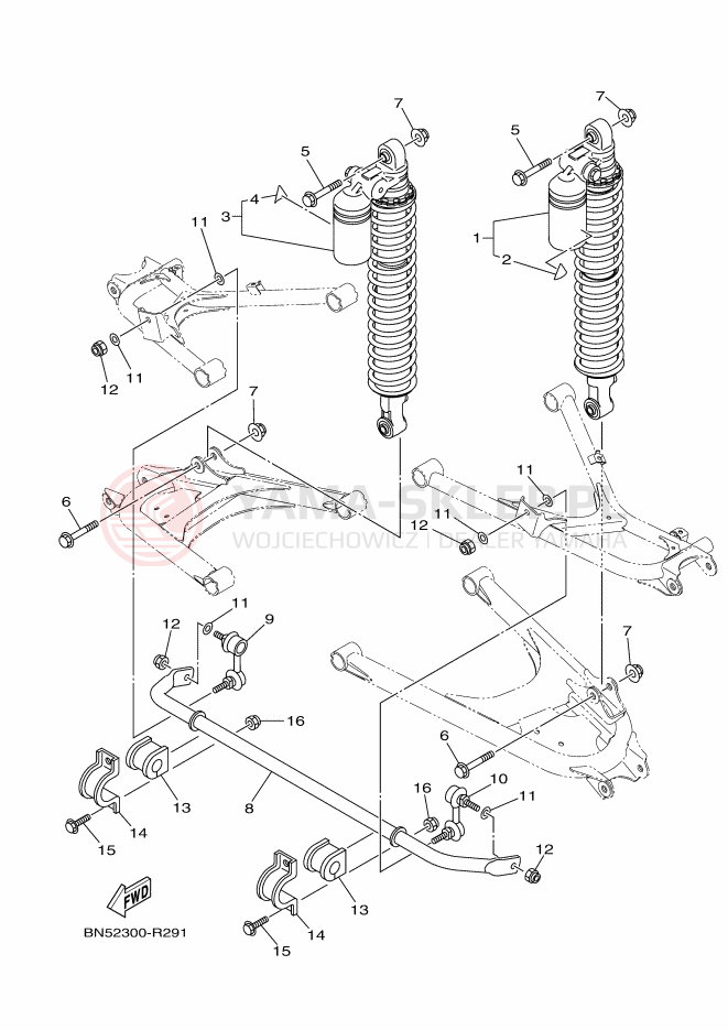 Schemat "zawieszenie tył" do Yamaha WOLVERINE R