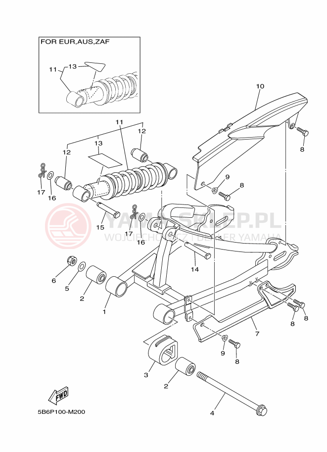 Schemat "wahacz, zawieszenie tył" do Yamaha TT-R110E