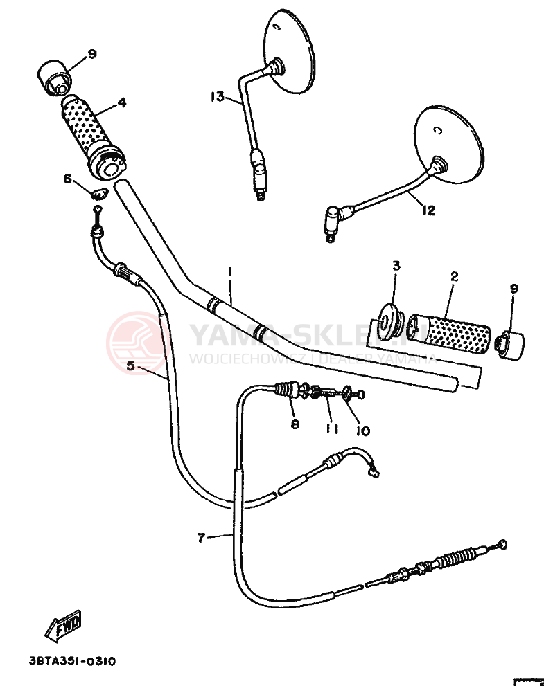 Schemat "Kierownica i osprzęt" do Yamaha XV535 VIRAGO