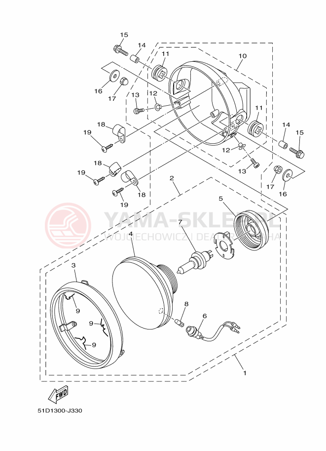Schemat "Lampa przód" do Yamaha YBR125ED