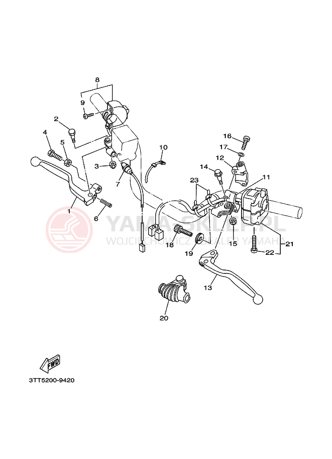 Schemat "Kierownica i osprzęt" do Yamaha DT175 DT175L