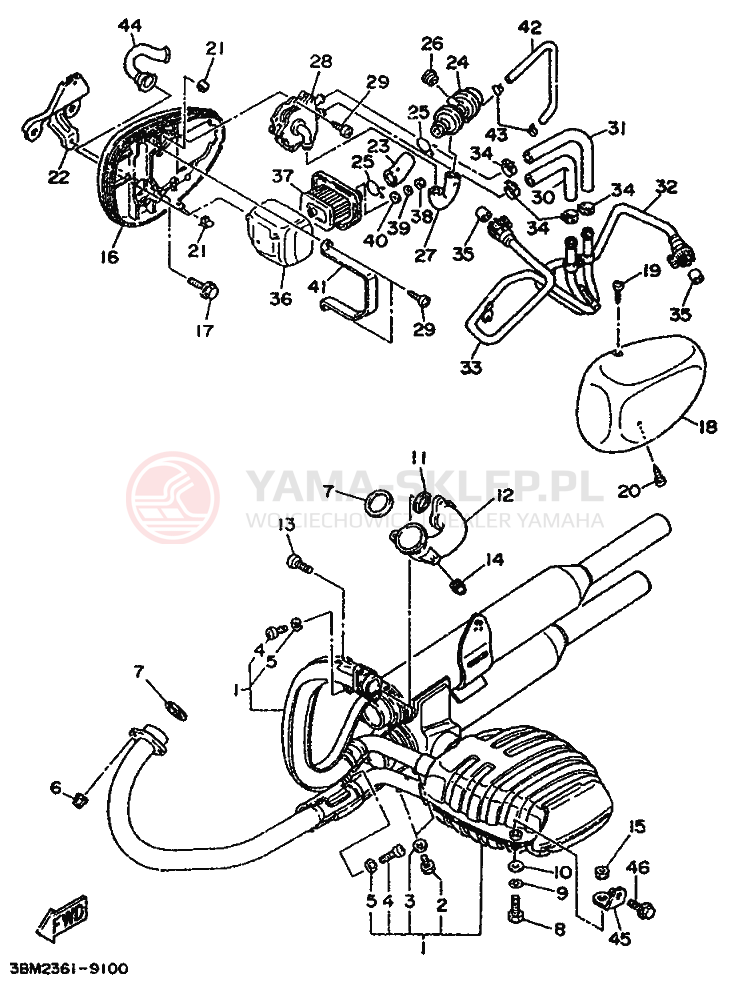 Schemat "Wydech końcowy" do Yamaha XV500 VIRAGO