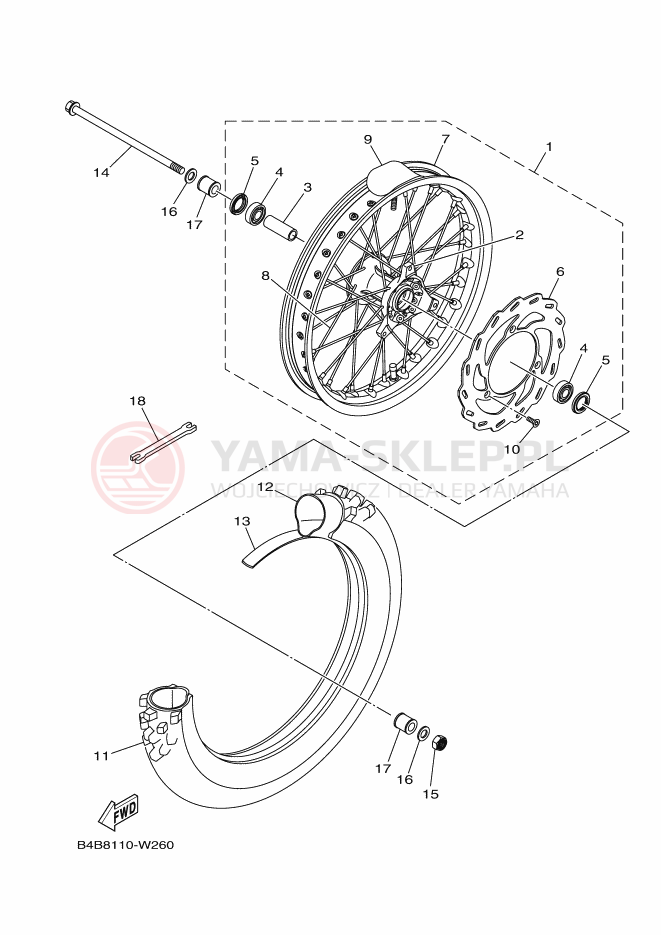 Schemat "Koło przód" do Yamaha YZ85