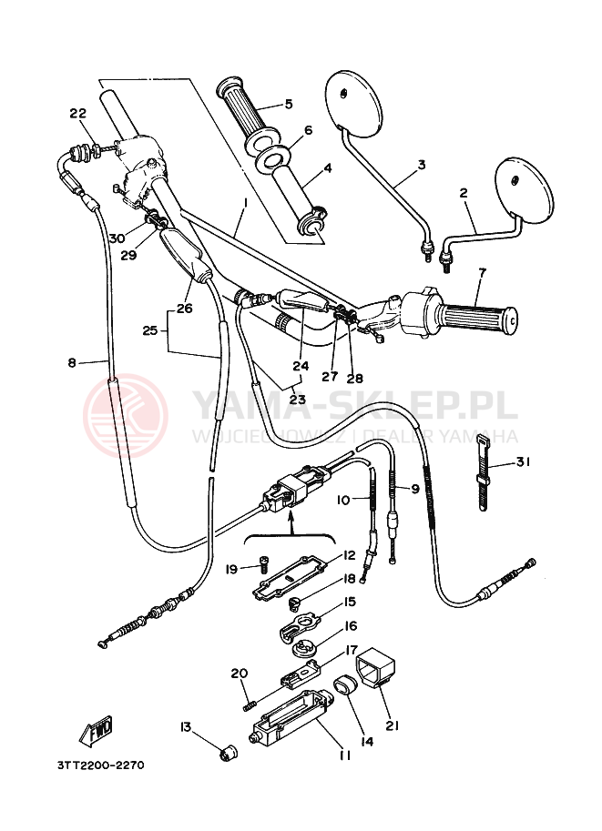 Schemat "Kierownica i osprzęt" do Yamaha DT125