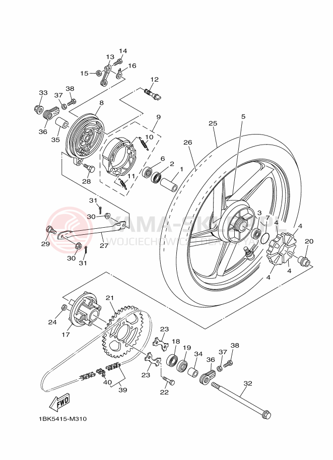 Schemat "Koło tył" do Yamaha YBR125E