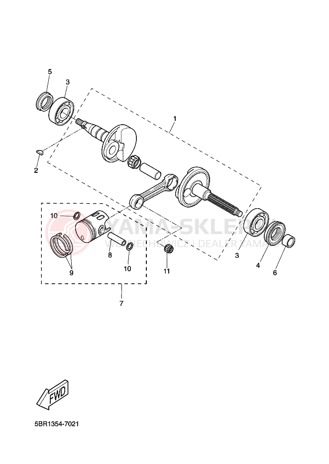Schemat "Wał korbowy, tłok" do Yamaha YQ50L