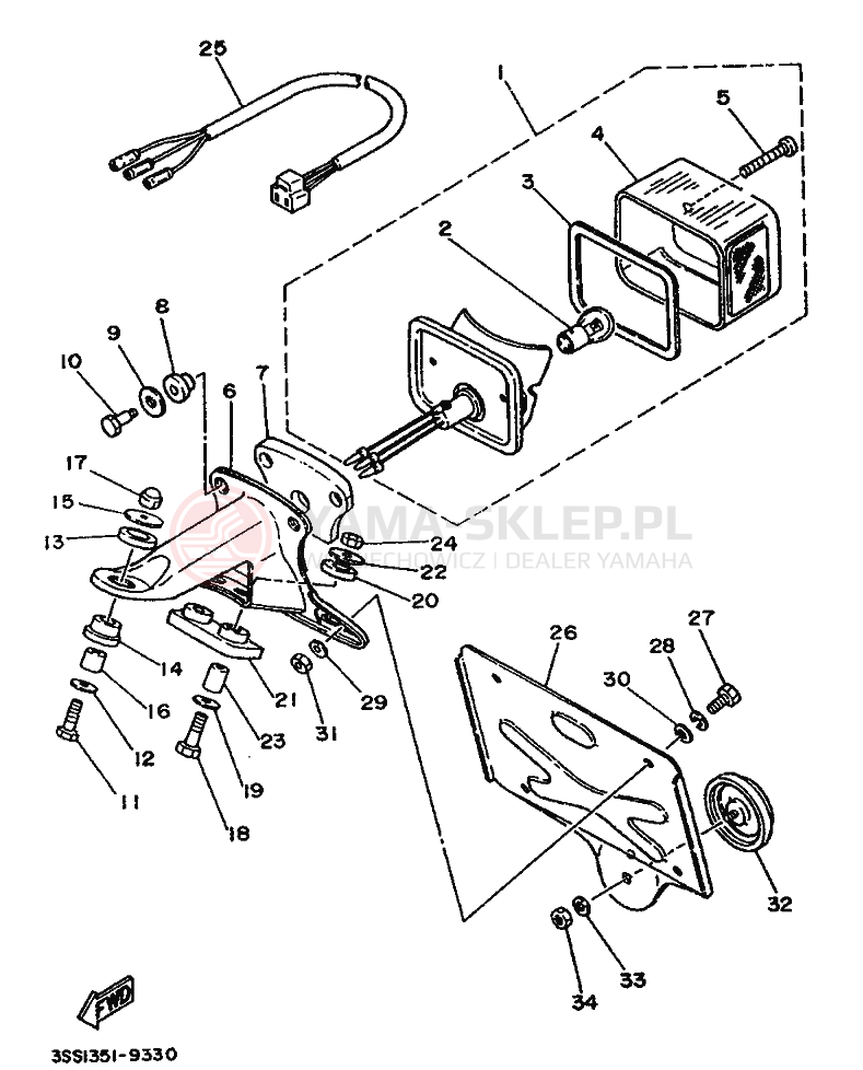 Schemat "lampa tył" do Yamaha DT125MX