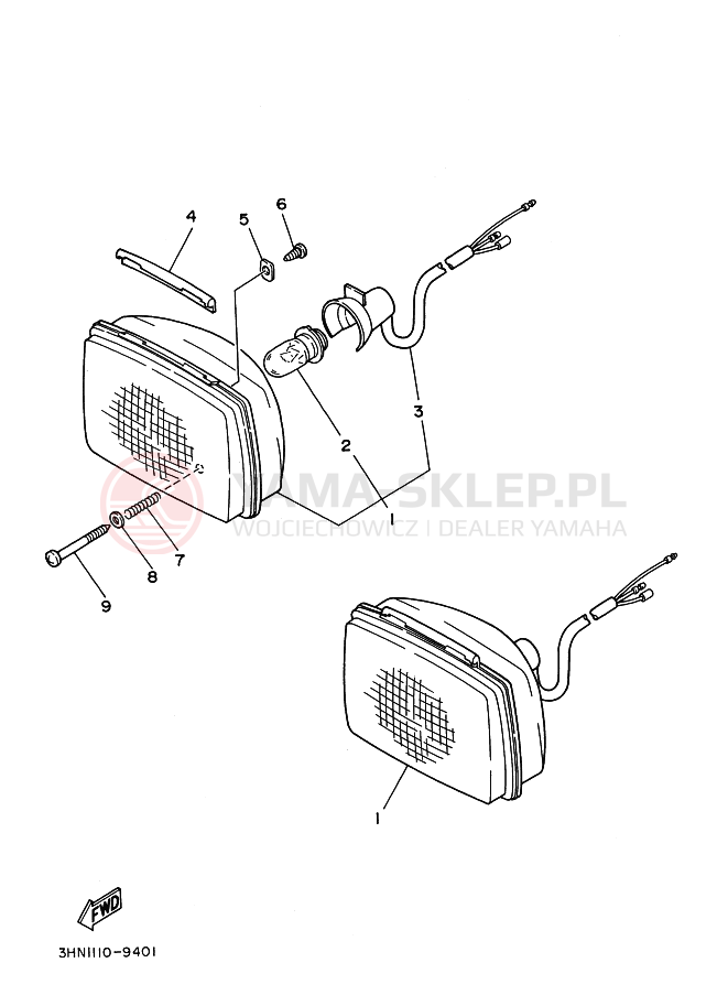 Schemat "Lampa przód" do Yamaha KODIAK 400