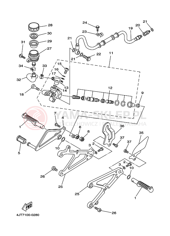 Schemat "Stopka postojowa i podnóżki" do Yamaha TZ125