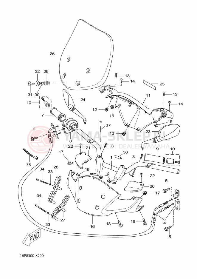 Schemat "Kierownica i osprzęt" do Yamaha XCITY