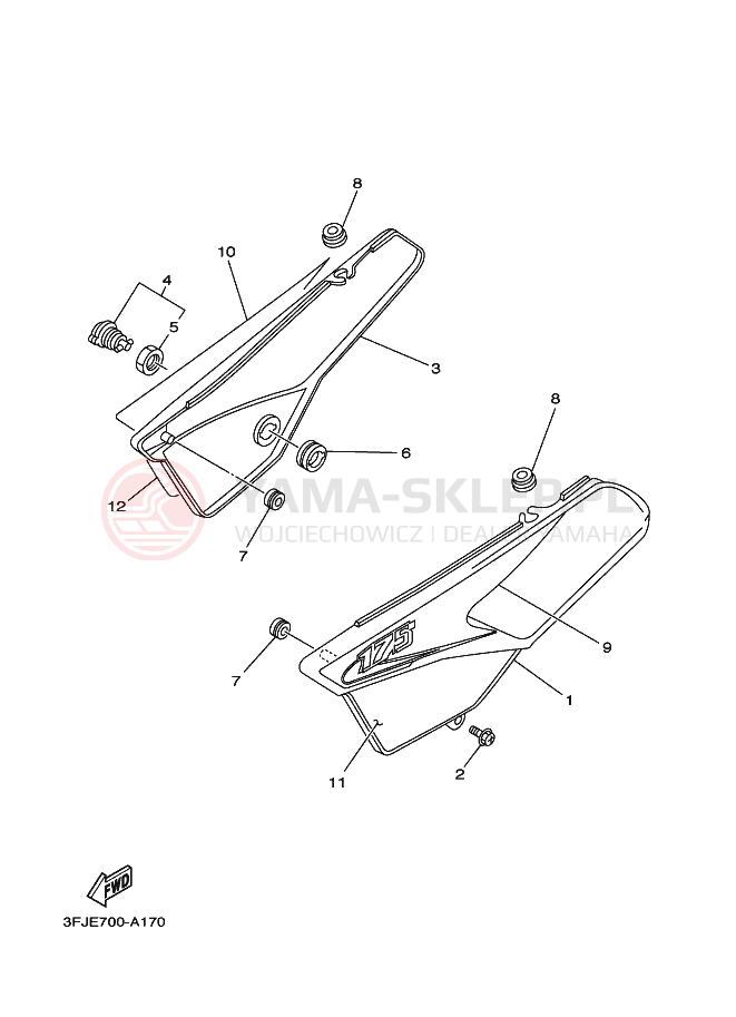 Schemat "Pokrywa boczna" do Yamaha DT175 DT175P