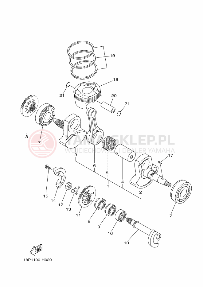 Schemat "Wał korbowy, tłok" do Yamaha YFZ450R