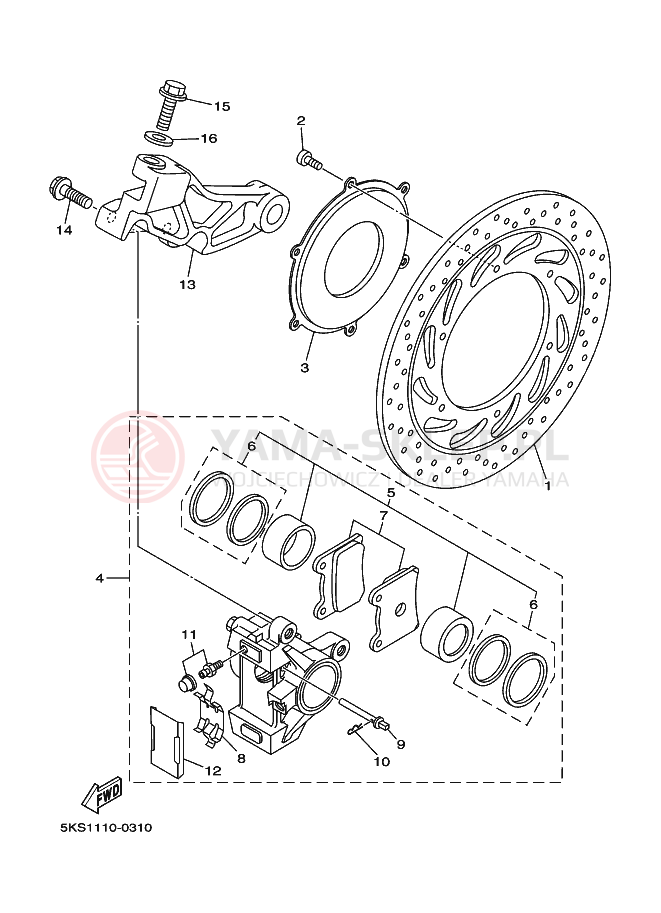 Schemat "Zacisk hamulcowy tylny" do Yamaha XVS1100A DRAGSTAR 1100 CLASSIC