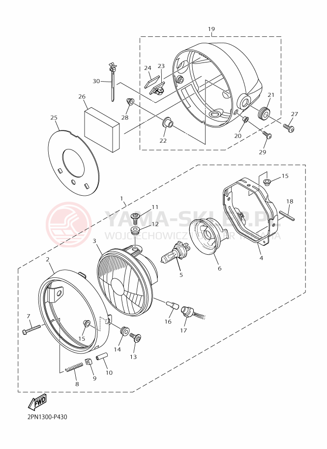 Schemat "Lampa przód" do Yamaha XJR 1300