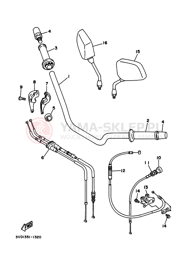 Schemat "Kierownica i osprzęt" do Yamaha TDM850