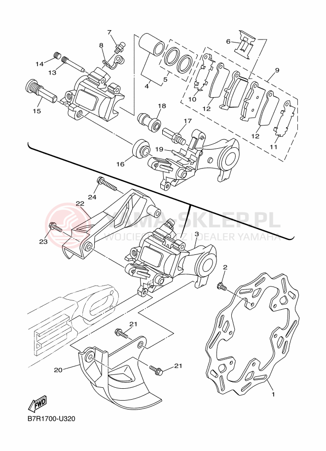 Schemat "Zacisk hamulcowy tylny" do Yamaha WR450F
