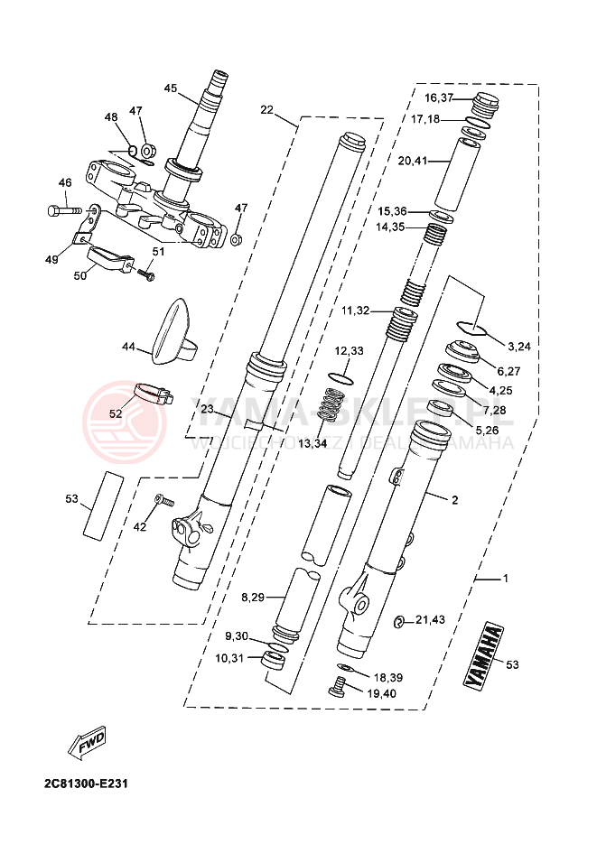 Schemat "Amortyzatory przód" do Yamaha DT125X DT 125 SM
