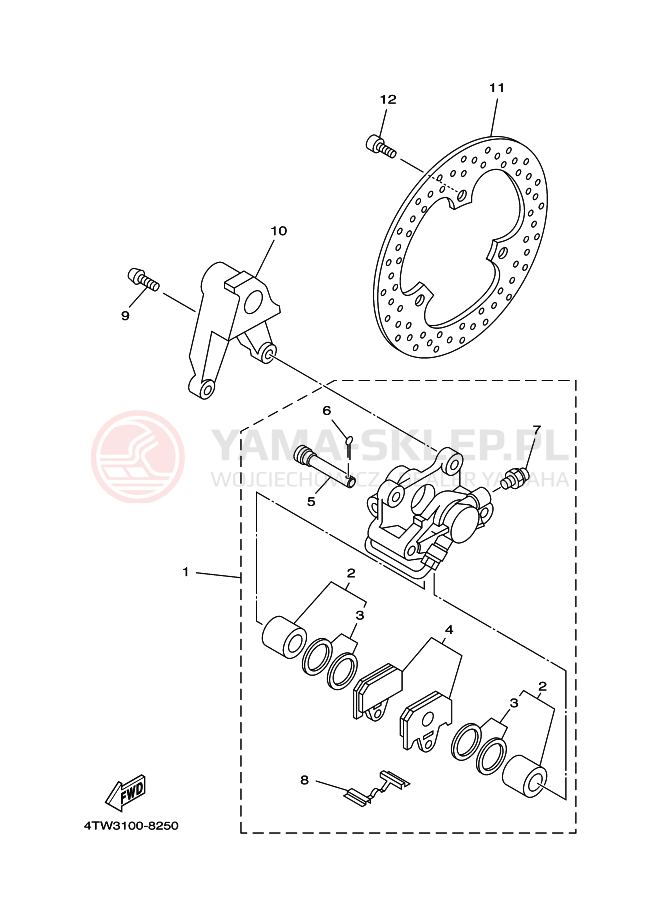 Schemat "Zacisk hamulcowy tylny" do Yamaha TZ250