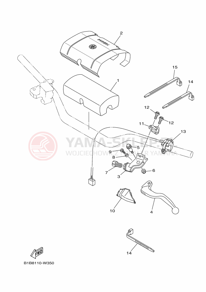 Schemat "Kierownica i osprzęt" do Yamaha YZ125