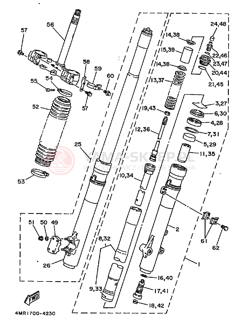 Schemat "Amortyzatory przód" do Yamaha TT250R TT250RF