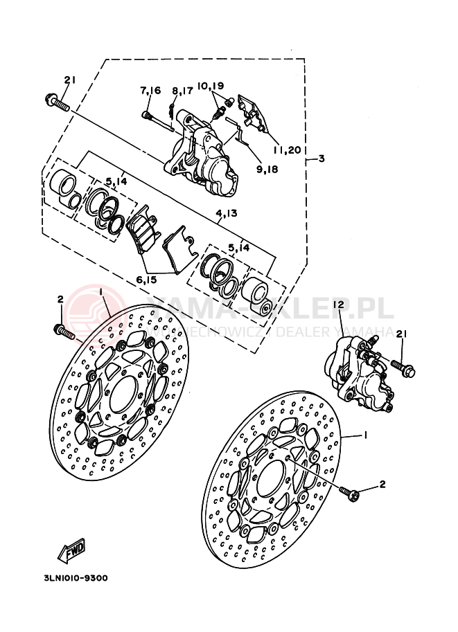 Schemat "Zacisk hamulcowy + tarcza przód" do Yamaha R1-Z