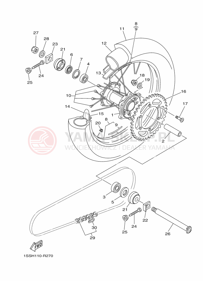 Schemat "Koło tył" do Yamaha YZ250