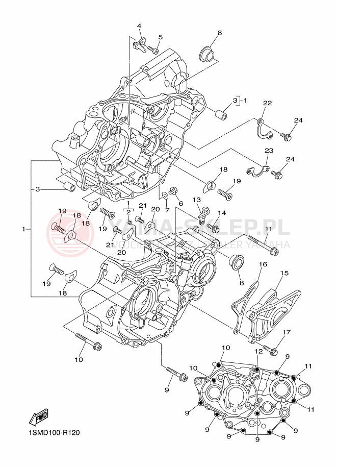 Schemat "Pokrywa silnika" do Yamaha YZ250F