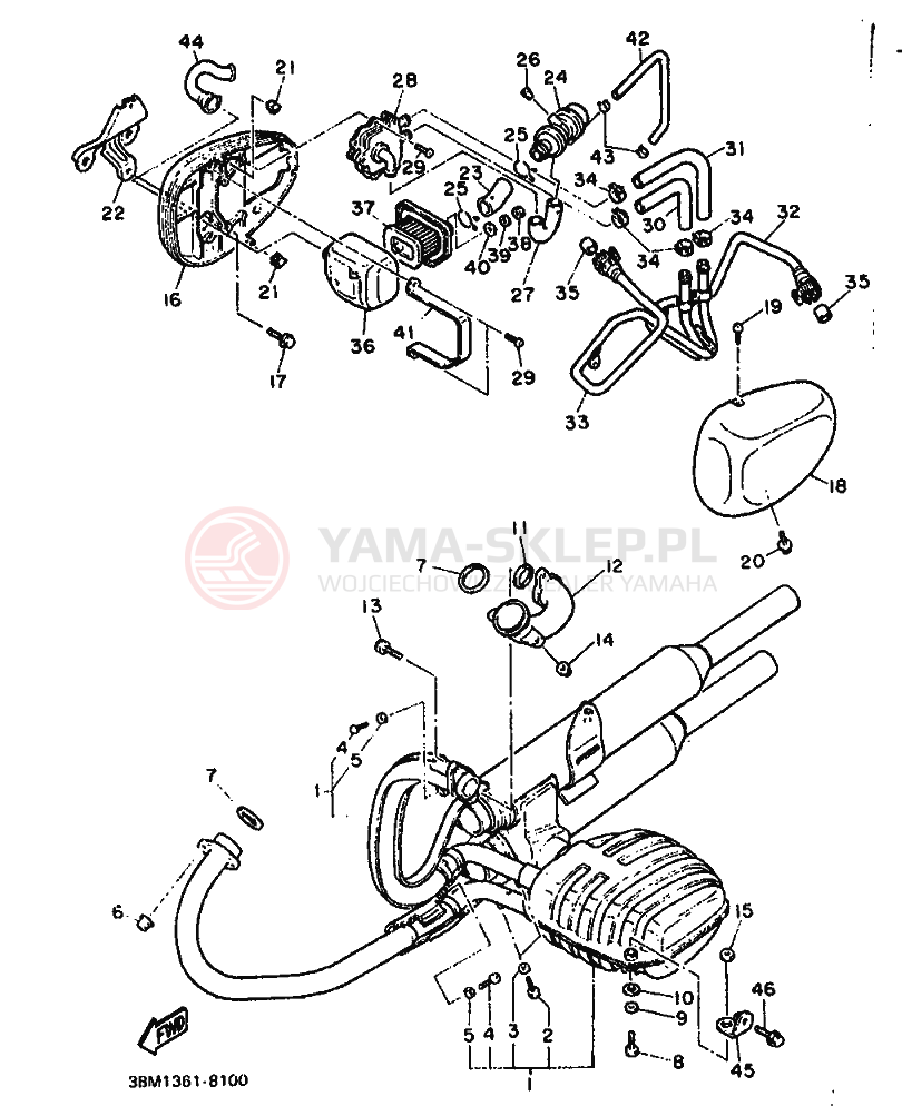 Schemat "Wydech końcowy" do Yamaha XV535 VIRAGO