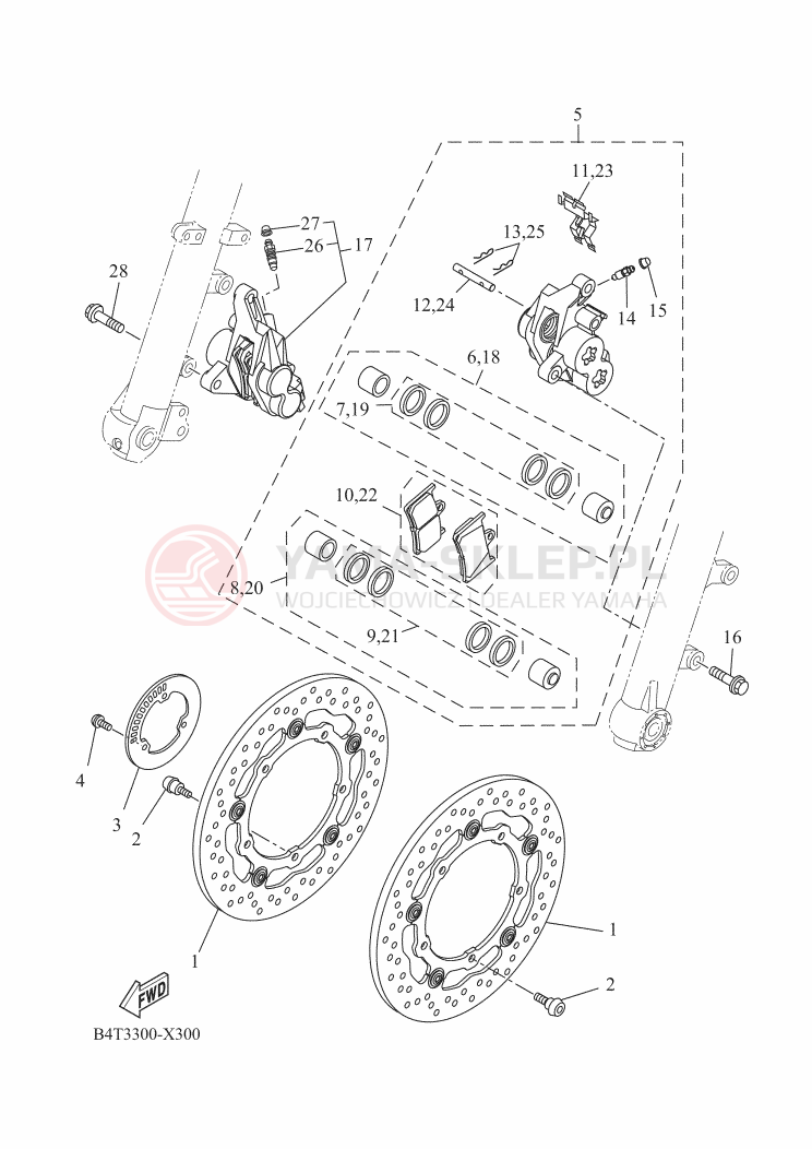Schemat "Zacisk hamulcowy + tarcza przód" do Yamaha TRACER 7 GT