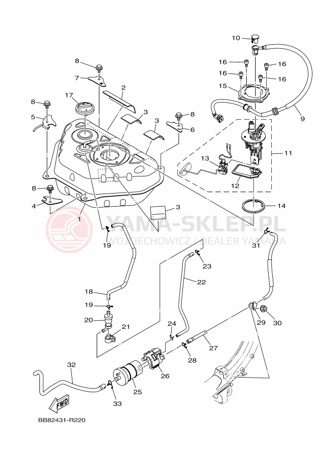 Schemat "zbiornik paliwa" do Yamaha TRICITY 155