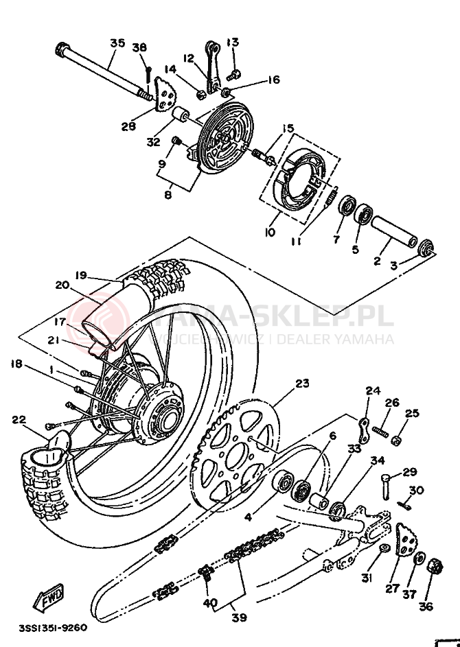 Schemat "Koło tył" do Yamaha DT125MX