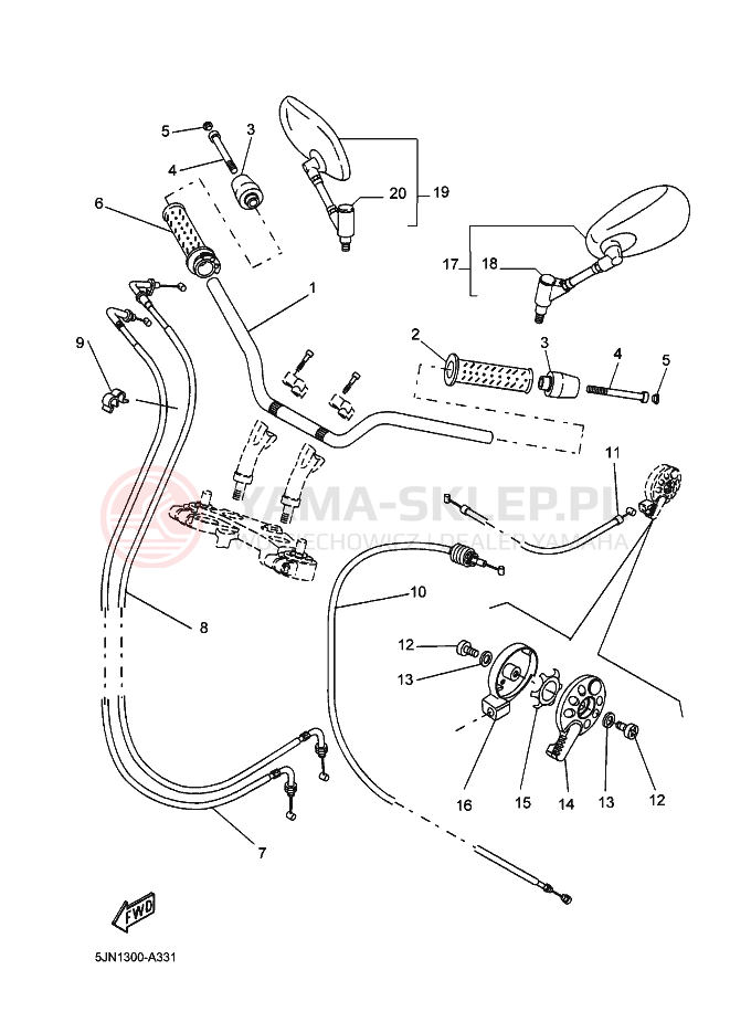 Schemat "Kierownica i osprzęt" do Yamaha BT1100