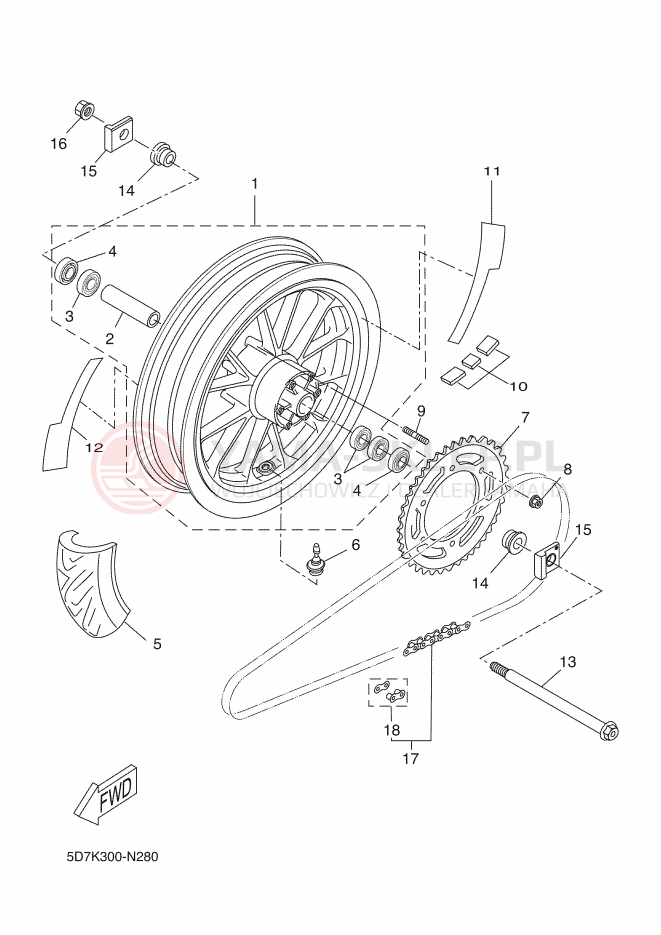 Schemat "Koło tył" do Yamaha YZF-R125