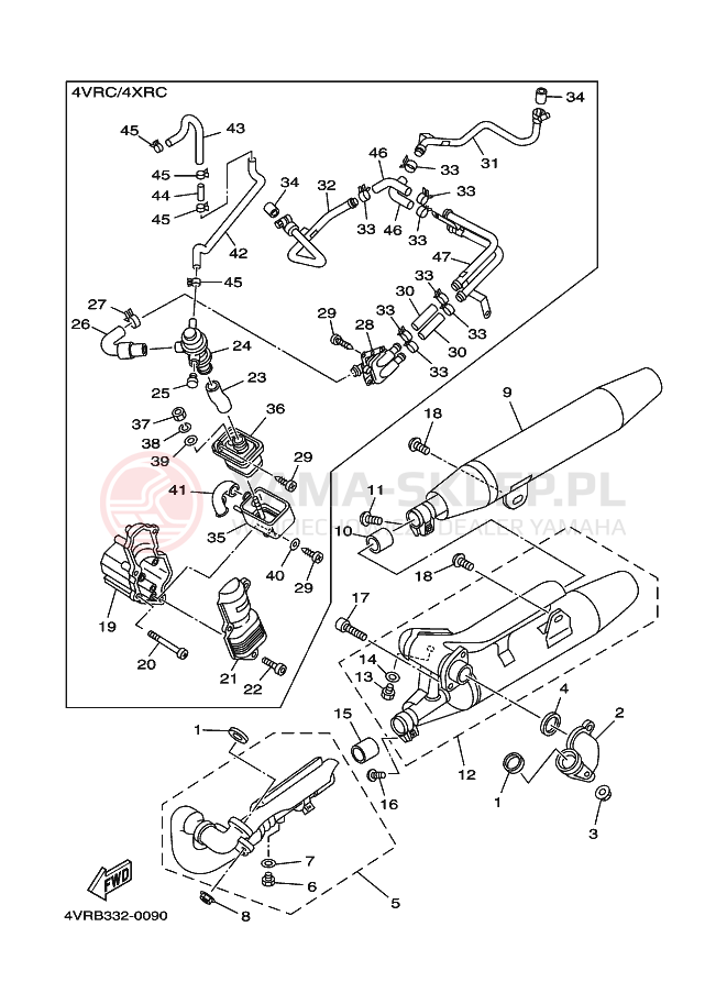 Schemat "Wydech końcowy" do Yamaha XVS650 DRAGSTAR