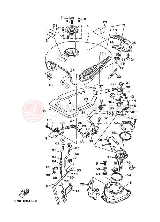 Schemat "zbiornik paliwa" do Yamaha WARRIOR