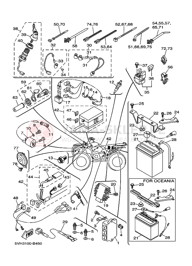 Schemat "układ elektryczny" do Yamaha KODIAK 2WD