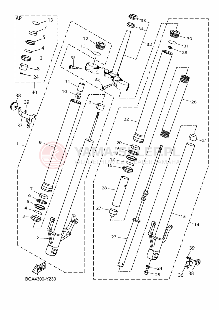 Schemat "Amortyzatory przód" do Yamaha XSR125