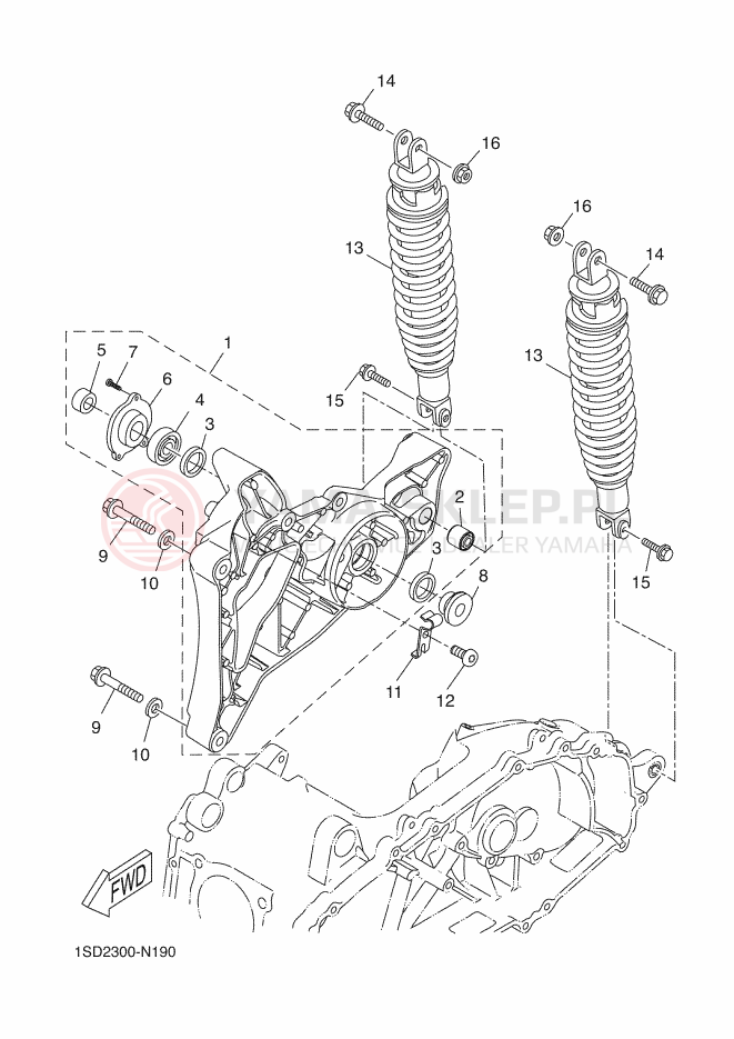 Schemat "wahacz, zawieszenie tył" do Yamaha X-MAX 400 ABS