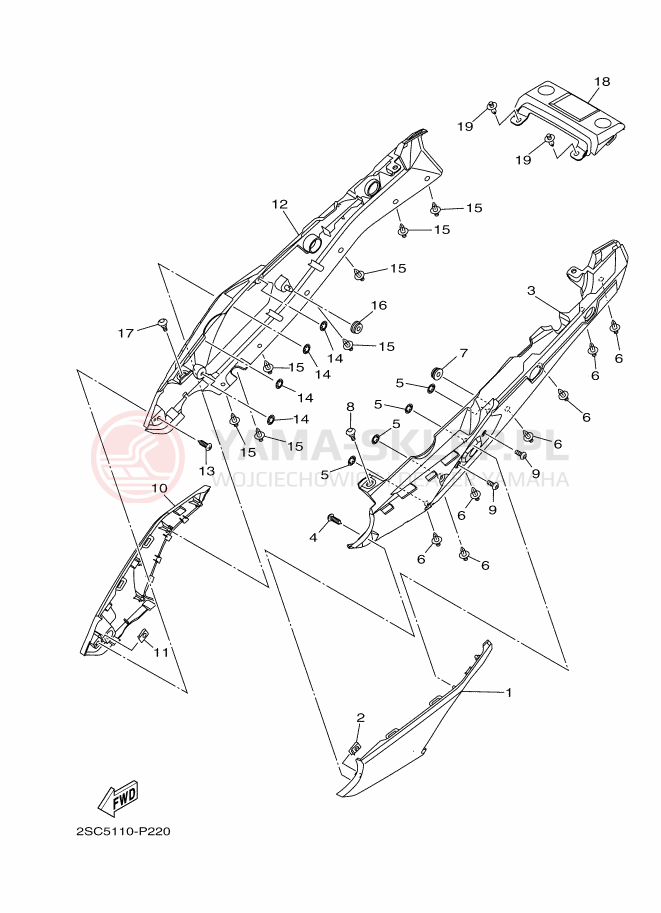 Schemat "Pokrywa boczna" do Yamaha TRACER 900