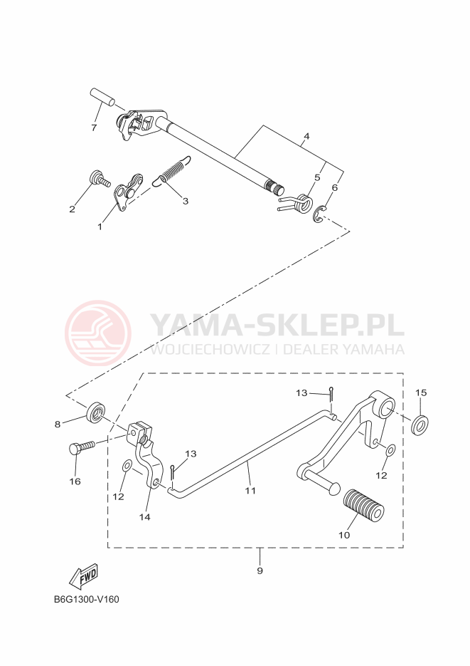 Schemat "Dźwignia zmiany biegów, wałek" do Yamaha MT-125