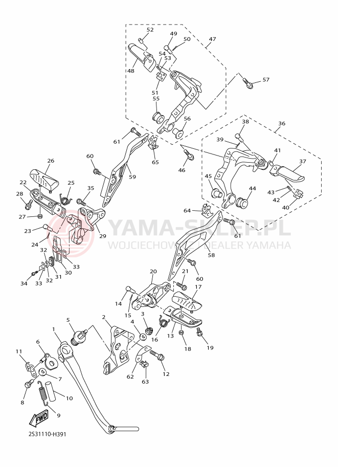 Schemat "Stopka postojowa i podnóżki" do Yamaha VMAX