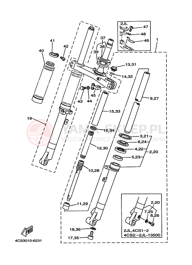 Schemat "Amortyzatory przód" do Yamaha TW200