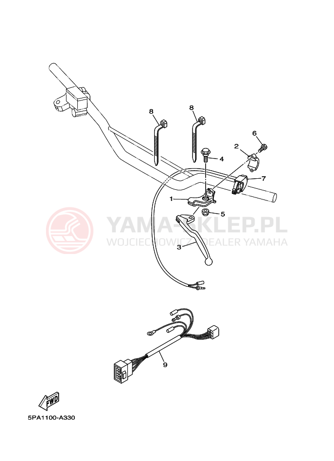 Schemat "Kierownica i osprzęt" do Yamaha YZ85