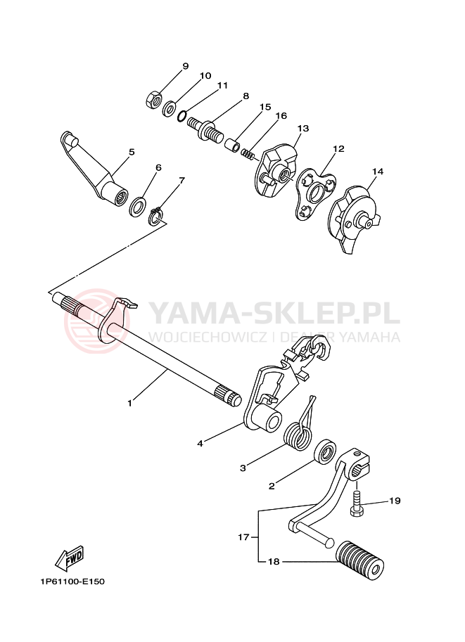 Schemat "Dźwignia zmiany biegów, wałek" do Yamaha TT-R50E
