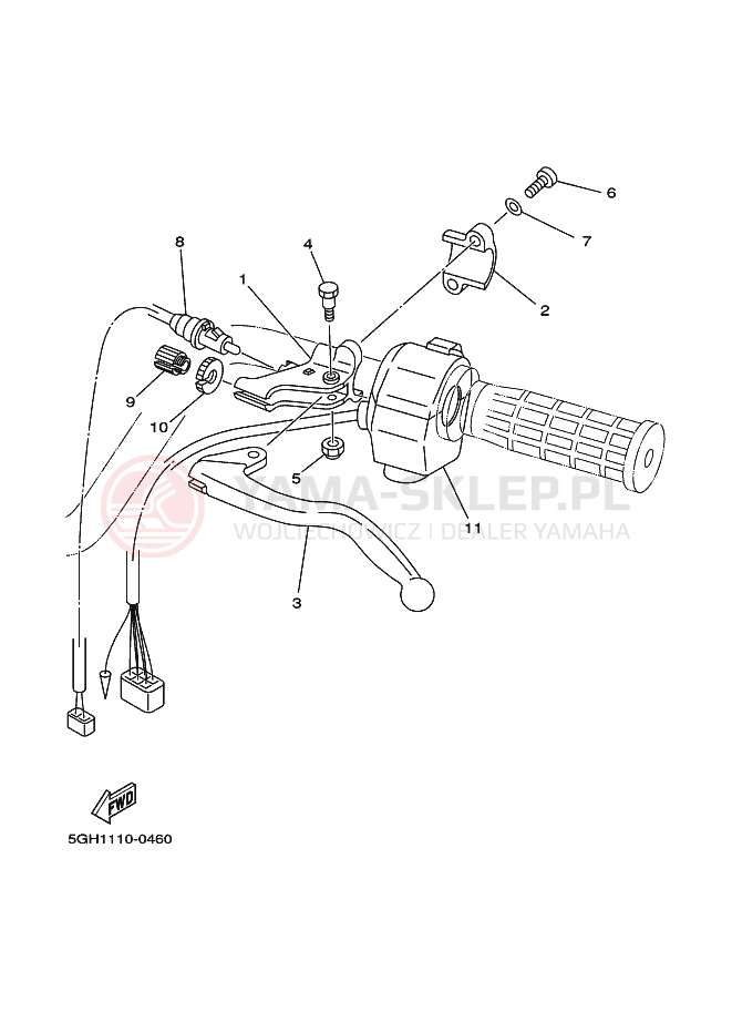 Schemat "Kierownica i osprzęt" do Yamaha YFM400FA