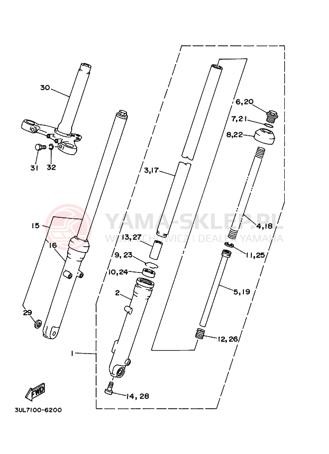 Schemat "Amortyzatory przód" do Yamaha RT100 RT100M