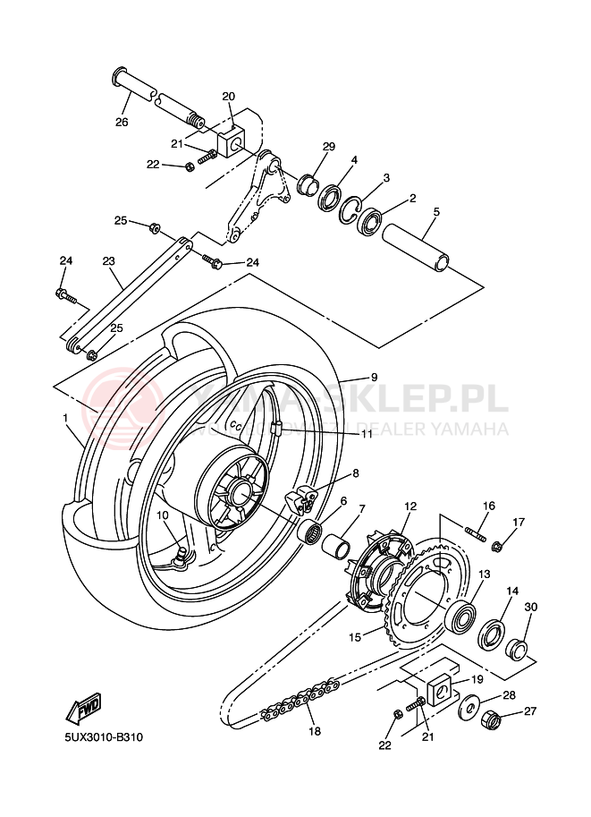 Schemat "Koło tył" do Yamaha XJR 1300